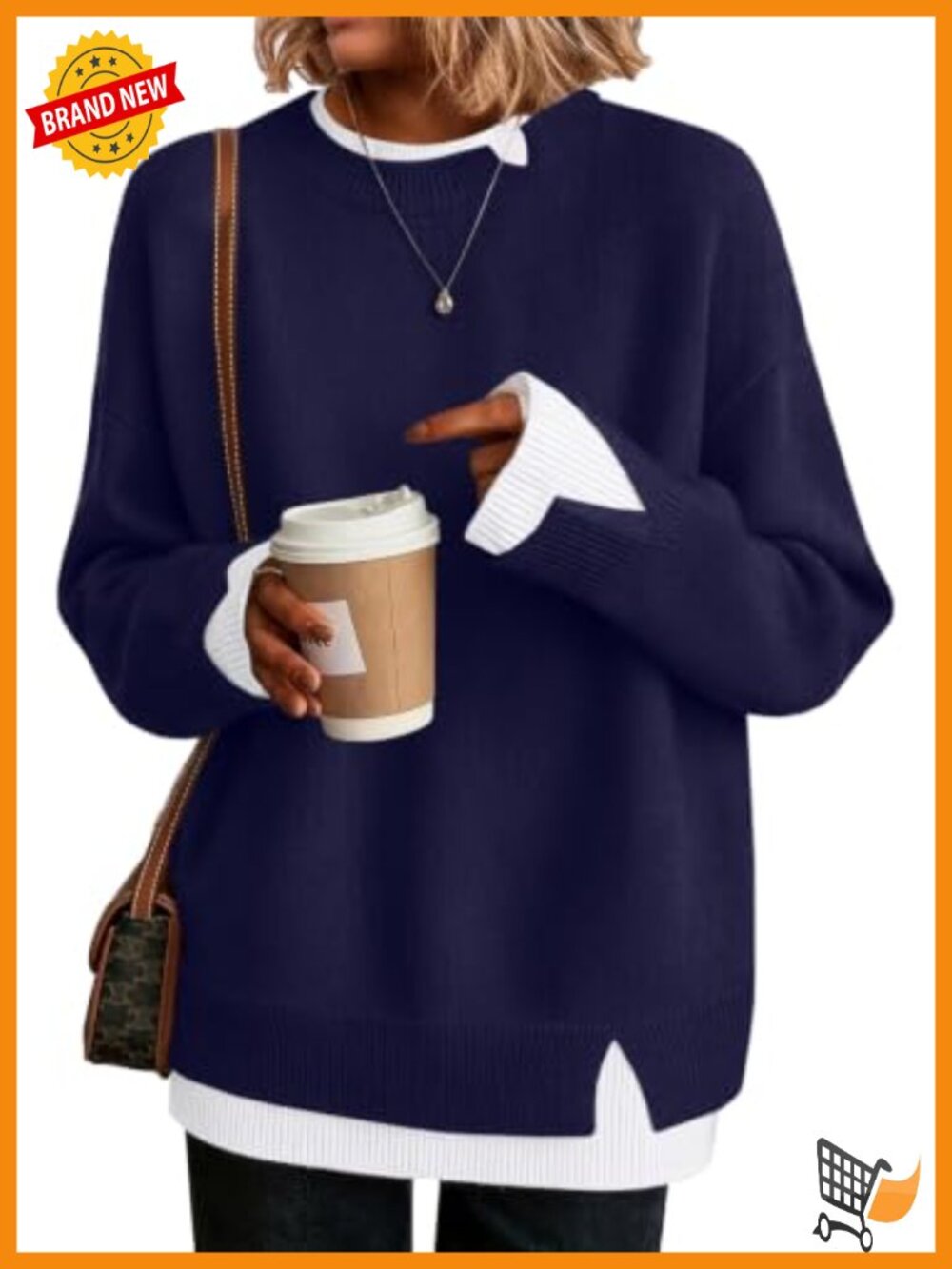 Womens Oversized Layered Look Pullover Sweater Teacher Outfit